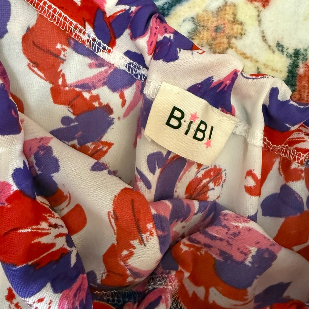 250 BiBi One Shoulder Floral Top S Red Purple Tie Strap Asymmetrical Summer - Picture 4 of 5